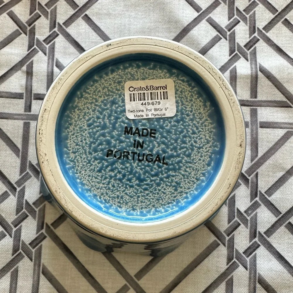 Crate&Barrel Two-Tone Blue Green Pot 6”